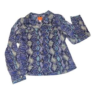 Hearts Of Palm Multi-Color Snake Print Button Front Lightweight Jacket Sz 14